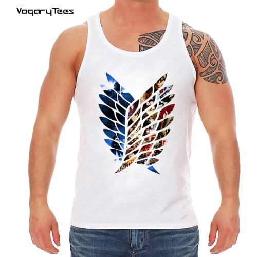 Fashion men Vest singlet Design Survey Corps Emblem Mash-up Printed Men Tank Tops O-Neck Waistcoat Sleeveless Casual Men Tee