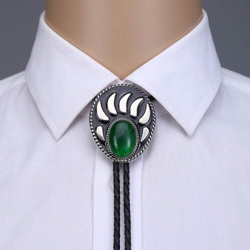 Fashion green Turquoise bear paw bolo tie for man cowboy western cowgirl lather rope zinc alloy necktie