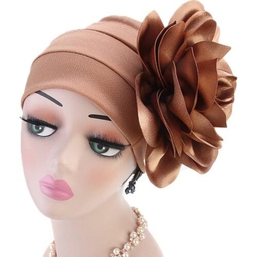 Fashion Women Muslim Hijabs Cap Big Flower Turban Hat India Cap Under Scarf Bone Bonnet Neck Cover Muslim Women Hair Accessories