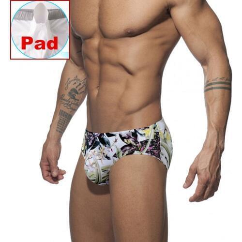 Men Swimwear Swim Briefs with Penis Pouch Mens Leaf Print Push Up Swimming Trunks Surfing Sport Shorts Man Beach Bikini Swimsuit