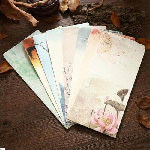 6pcs/set Chinese Style Paper Envelope Letter Paper Set Ink Painting Lotus Flowers Envelopes Home Postcard Invitation Stationery