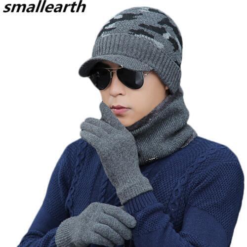 Brand Men Women Scarf Hat Gloves Sets Three-Pieces Thick Cotton Winter Accessories Set Male Plus VelvetHats Scarves Men Unisex