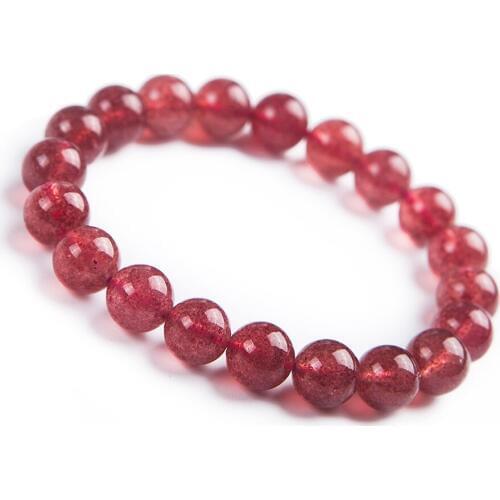Natural Strawberry Quartz Crystal Clear Round Beads Women Lady Charm Stretch Bracelet 9mm
