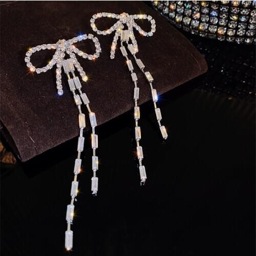 2021 Korean New Exquisite Bow Long Tassel Pendant Earrings Fashion Temperament Versatile Earrings Elegant Ladies Jewelry
