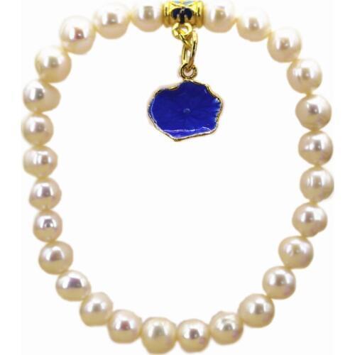 Charm Bracelet For Women Genuine White Natural Freshwater Pearl Bracelets Bangle 7-8mm Wedding Birthday Diy Gift 7.5inch B3124