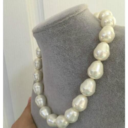 Huge 17-18mm south sea white baroque shell pearl necklace
