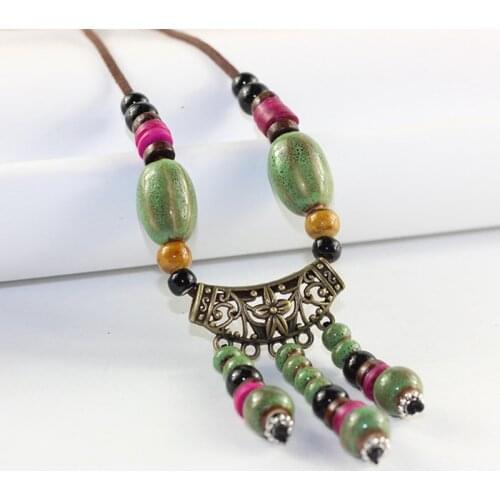 Wholesale Ceramic Beads Tassel Necklaces For Women Ethnic Style Simple Long Sweater Chain Jewelry Gifts