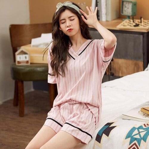 2021 New Fashion Summer Womens Pajamas Pink V-neck Home Suits With Shorts White Homewear Ladies Casual Loungewear 2pcs pj Set