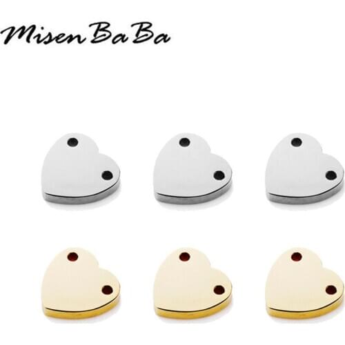 5PCS/lots Stainless Steel Small Double Hole Heart Charms Pendant For Necklace Bracelet Pendant Diy Jewelry Making Accessories