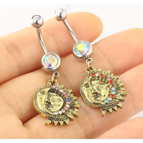 Dangle Belly Bars Belly Button Gold Rings Belly Piercing Crystal Flower Body Jewelry Navel Piercing Rings Wholesales