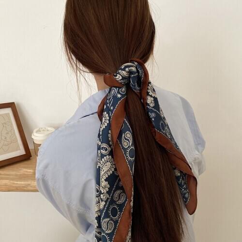 Simple Fashion Printed Small Square Scarf Practical Tie Hair Joker Hair Band Small Fragrance Wind Hair Ornaments Women