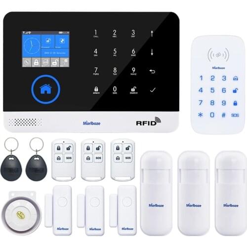 Marlboze Wireless Home Security GSM WIFI GPRS Alarm System IOS Android APP Remote Control RFID Card PIR Sensor Door Sensor kit