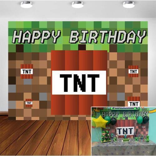 TNT Birthday Party Photography Backdrops Dynamite Pixel Video Game Photo Booth Background Birthday Party Decoration Banner