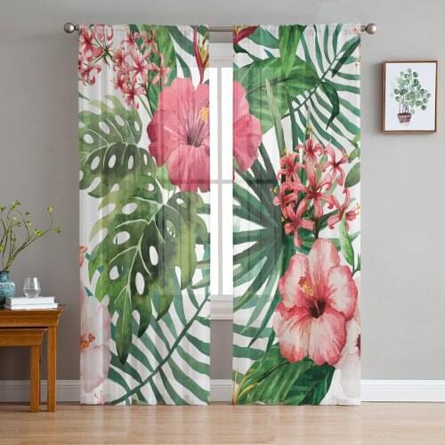 Tropical Plants Flowers Curtain For Living Room Transparent Tulle Curtains Window Sheer For The Bedroom Accessories Decor