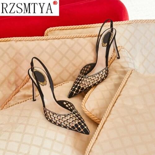 Point Toe Pumps Summer Brand Design High Heels Women Shoes New Fashion Mesh Crystal Band Female Pumps