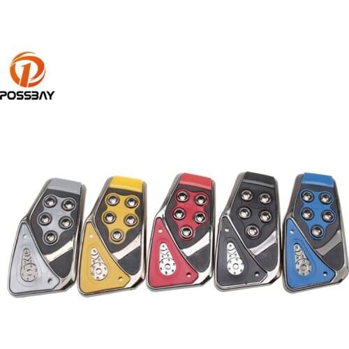 POSSBAY 3Pcs Universal Car Brake Pedals Red Yellow Blue Black Gray Car Accelector Foot Rest Cover Footrest Pad Interior Parts
