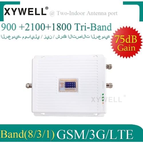 XYWELL Two-indoor Port 900/1800/2100 2g 3g 4g Tri Band Signal Booster GSM WCDMA LTE Cellular Repeater 900/1800/2100mhz Amplifier