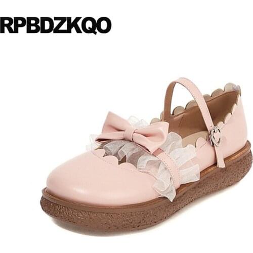 10 Muffin Japanese Elevator Size 9 Thick Sole Bow Women Flats 11 Lace Mary Jane White Heart Creepers Platform Shoes Large Pink