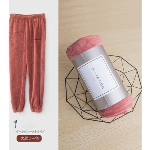 Womens Sleep Bottom Winter Flannel Plus Velvet Thick Pants Solid Color Mid Waist Letter Print Trousers Loose Casual Homewear