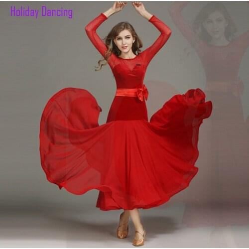 2021 New MY752 Long Sleeve Patchwork Latin Dance Dress Women Performance Waist Flower Modern Dance Dress Latino Dancewear