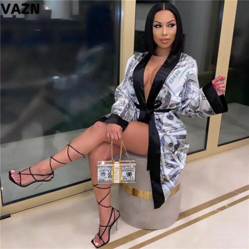 VAZN High Street Chic Ladies Slim Elegant Night Club Sexy Slim Young Dress 2020 Full Sleeve V-neck Lady Dress