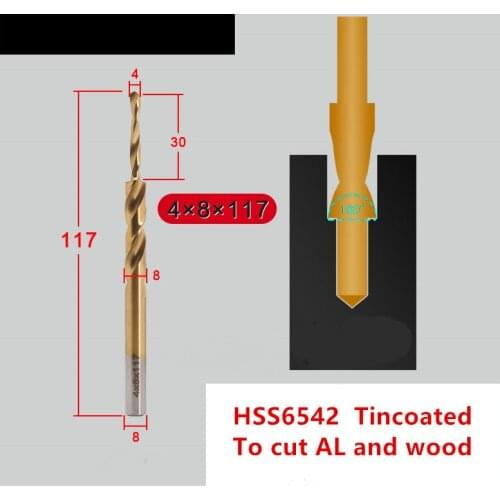 1pc 4x8mm/5x9mm , HSS6542 tincoated Step drill, screw countersink drill with 180 degree, to cut Aluminium and wood