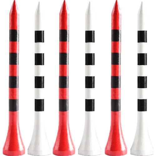 100pcs/Bag Bamboo Golf Tees Wite Red With Black Stripe Mark Scale 70mm 83mm Golf Accesories 2 size New Colorfull Golf Ball Tee
