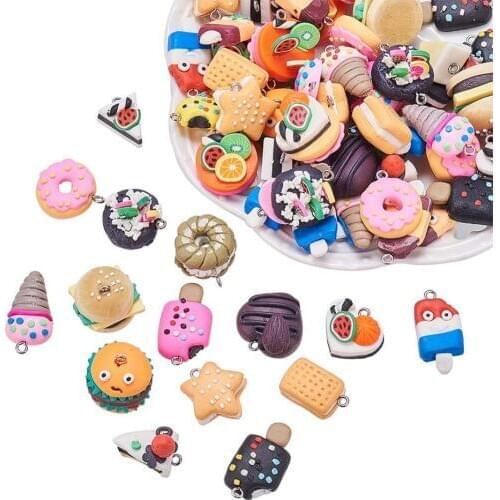 100pcs Mixed Shape Mixed Color Food Polymer Clay Charm Pendants Loose Beads For DIY Jewelry Bracelet Necklace Accessories