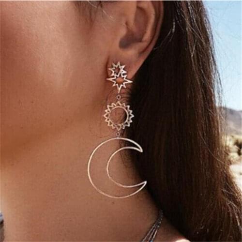 2020 Fashion Earrings Women Sun Moon God Asymmetric Exaggeration Drop Earing Girls Charm Jewelry Gifts