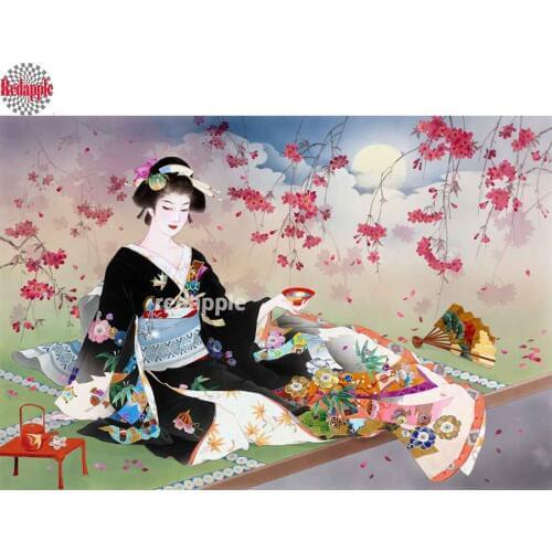 5D DIY Diamond Painting full Square round Drill Japanese Geisha woman Diamond Embroidery sakura Cross Stitch kit Mosaic pictures