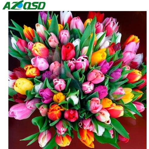 AZQSD Full Square/Round Drill Diamond Painting Tulip Handicraft Diamond Embroidery Flower Mosaic Craft Cross Stitch Kits