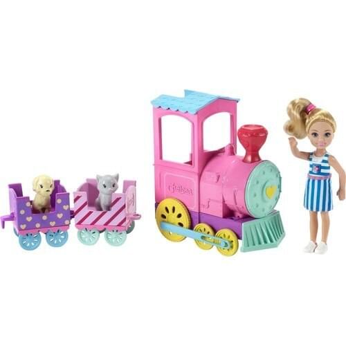 Barbie Chelsea And Each Cute Train Doll Set-Barbie Playset and Tools-Blonde Barbie Chelsea and Each Train two Little Friends