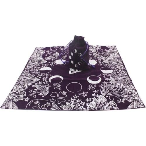 Velvet Tarot Tablecloth with Bag Witch Divination Moon Phases Lover Luna Moth Altar Cloth Board Game Card Pad