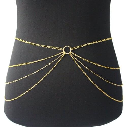 MEILIYISHI Minimalist Belly Body Chains For Women Bohemian Copper Beaded Multilayers Gold Color Beach Waist Chain Body Jewelry