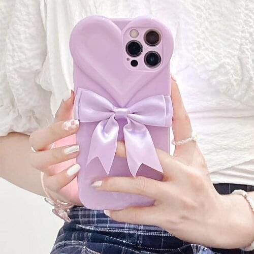 Luxury Love Heart Bow Candy Phone Case For iPhone 11 12 Pro Max X XR XS Max 7 8 Plus SE 2020 Mini Shockproof Bumper Back Cover