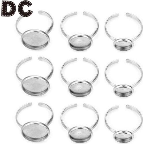 DC 10pcs/lot 8/10/12mm Round Ring Setting Cabochon Stainless Steel Blank Ring Base fit Cameo Base for DIY Ring Jewelry Making