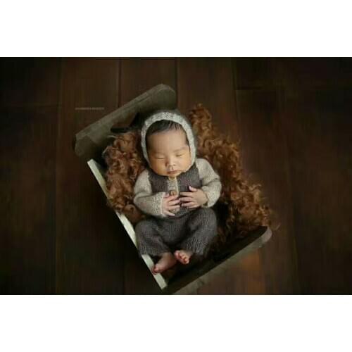 Baby Knitted Hooded Romper Newborn Jumpersuit Newborn Mohair Bonnet Crochet Bodysuit prop Boy Pant Clothes Set Photography Props