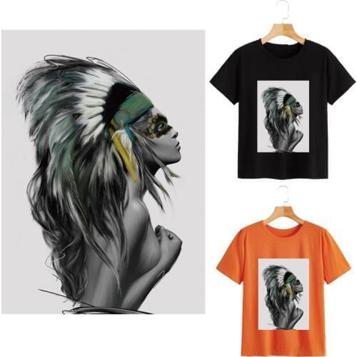 Indian Girls Iron On Patch Feathers Heat Transfer Fashion Diy Accessory Clothes Stickers Iron On Transfer Iron-Ont-Shirt Dresses