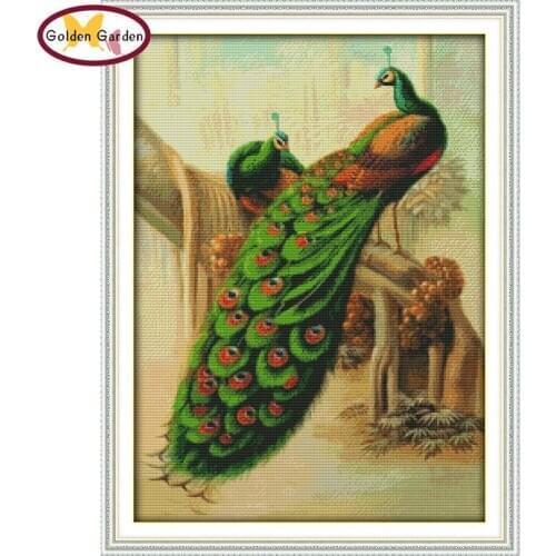 GG The Peacocks Couples Cross Stitch Needlework Embroidery Handmade Craft Painting Joy Sunday Cross Stitch Kits for Home Decor
