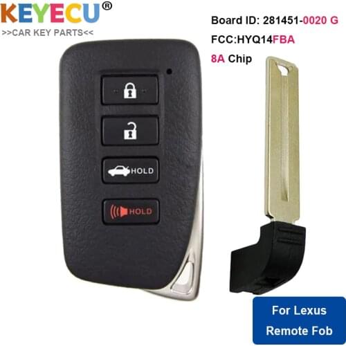 KEYECU Smart Remote Car Key for Lexus ES 300H 350 2013 2014 2015 2016 2017 2018, Fob 4 Buttons - FCC ID: HYQ14FBA, 281451-0020 G