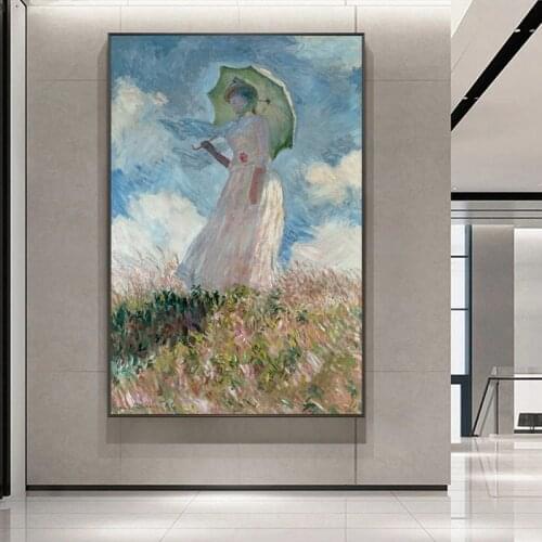 Claude Monet Woman With a Parasol Wall Art Canvas Paintings Reproductions Impressionist Famous Canvas Art Prints Home Decoration