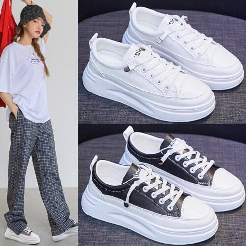 Women Sneakers Casual Shoes Lace-Up Breathable White Shoes Womens Fashion Simple Style Sneaker Female Flat Leather Shoes