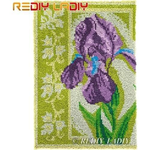 Latch Hook Kits DIY Carpet Rug Flowers Iris Plush Wall Tapestry Kits Crochet Floor Mat Thick Yarn Cushion Art & Crafts 58*87cm