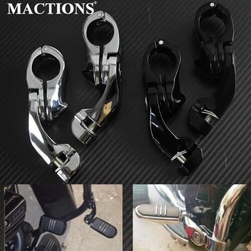 Mactions 32mm 1/4" Adjustable Highway Short Angled Foot Pegs Mount Black/Chrome For Harley Dyna Touring For Kawasaki For Honda