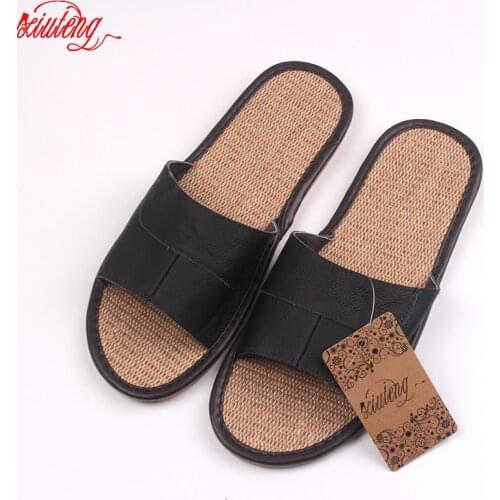 New 2020 Famous Brand Casual Men Sandals Summer Leather Linen Slippers Summer Shoes Flip Flops Fast Shipping