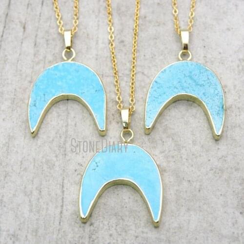 10Pcs Blue Turquoises Chains Necklaces Gold Plating Moon Chains Necklaces 18-32inch NM14924