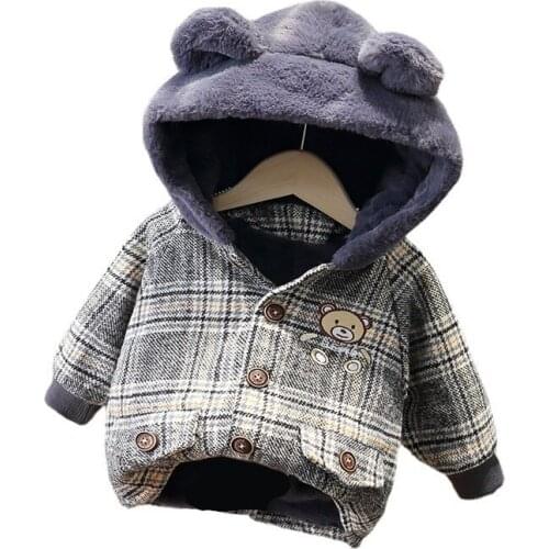 New Winter Baby Boys Girls Clothes Children Fashion Plaid Hooded Jacket Toddler Casual Costume Infant Clothing Kids Sportswear