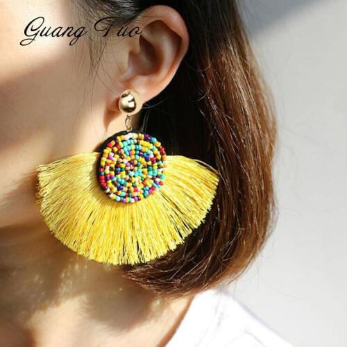 ES2158 New Handmade Beaded Bohemian Tassel Earrings Fashion Jewelry Personality Fan-shaped Drop Earrings For Women Female Gifts