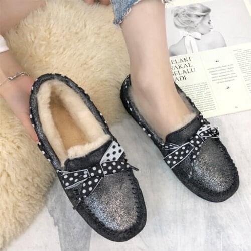 New natural wool leather ladies flat shoes new fashion ladies moccasin casual shoes large size winter shoes womens shoes 34-44