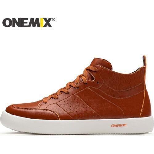 ONEMIX New Men Skateboarding Shoes Lightweight flat Sneakers Soft Leather Casual Flat Oxfords For Walking Size39-45